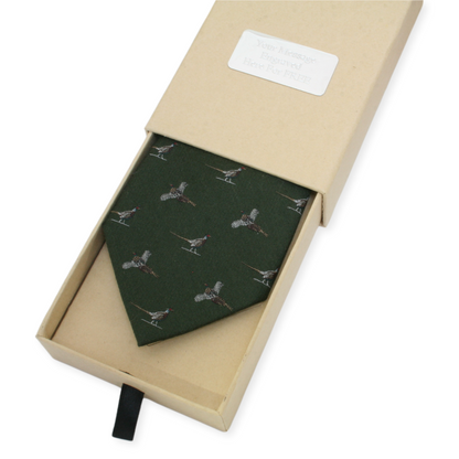 Personalised Gift Box Silk Pheasant Tie Burgundy, Mustard Or Green Colours