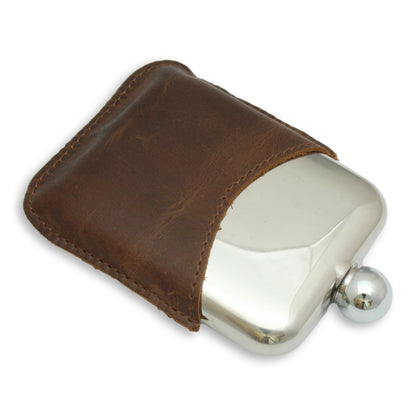 Half Cased Leather Jacket 6oz Hip Flask Top