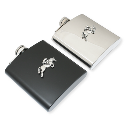 Fox Hunting Hip Flask 6oz Stainless Steel Black or Silver