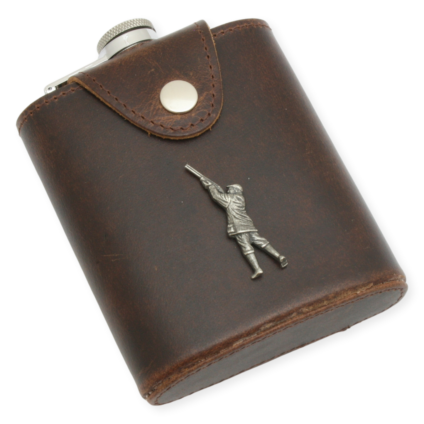 Game Shooter Leather Bound Stainless Steel Hip Flask