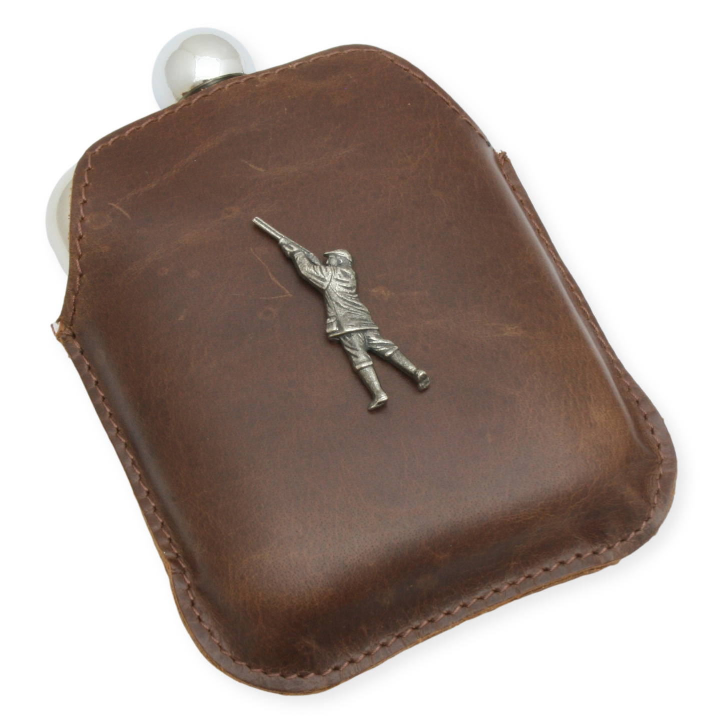 Game Shooter Leather Bound Stainless Steel Hip Flask