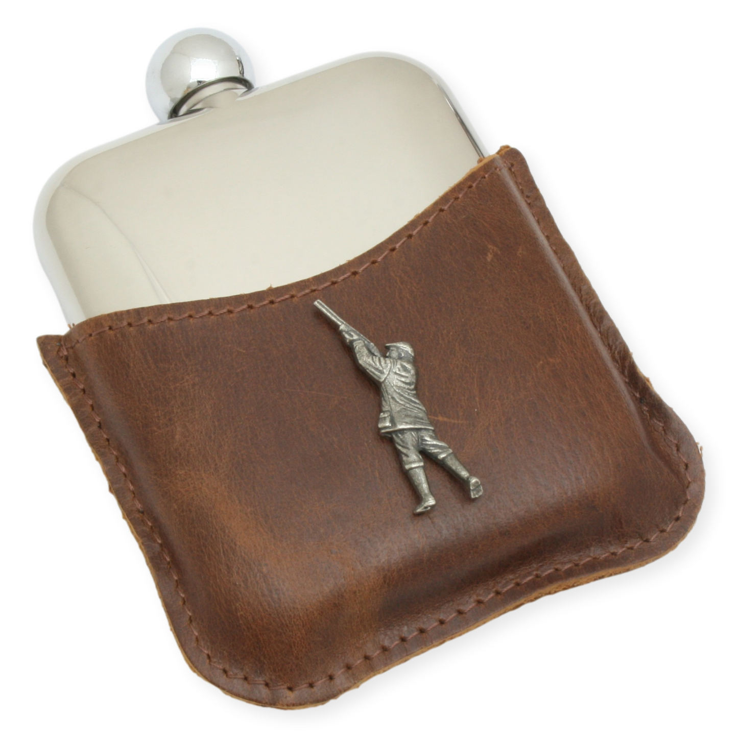 Game Shooter Leather Bound Stainless Steel Hip Flask