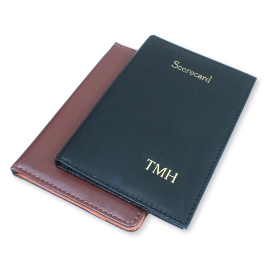 Personalised Clay Shooting Scorecard Holder - Brown PU or Black Leather