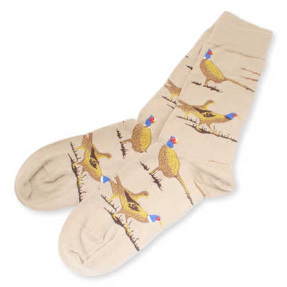 Pheasant Cock Bird Socks Light Brown Cotton Size 6-11