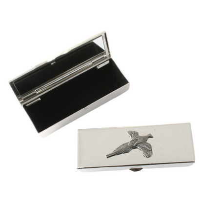 Pheasant Metal Lipstick Case with Mirror Lid