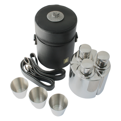 Set of 3 Hip Flask in Black Carry Case With Shot Cups