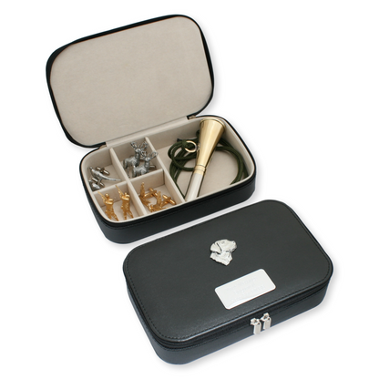 Labrador Head Travel Black Jewellery Zip Box Cufflinks Storage Engraved