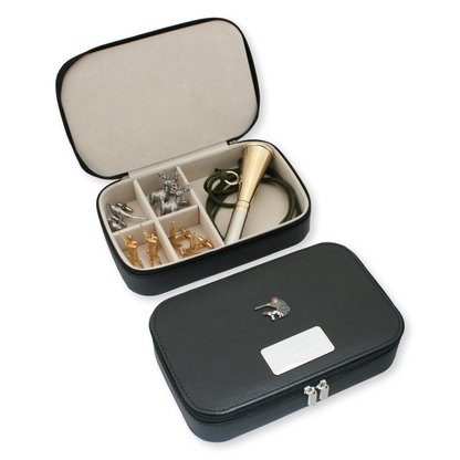 Shooter and Gundog Travel Black Jewellery Zip Case Cufflinks Storage Engraved