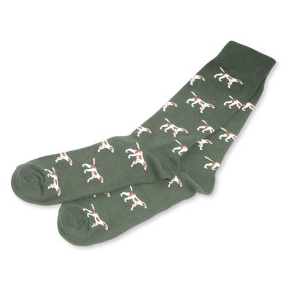 Pointer Dog Cotton Socks in Green – Unisex Sizes 6-11