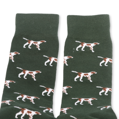 Pointer Dog Cotton Socks in Green – Unisex Sizes 6-11