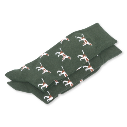 Pointer Dog Cotton Socks in Green – Unisex Sizes 6-11