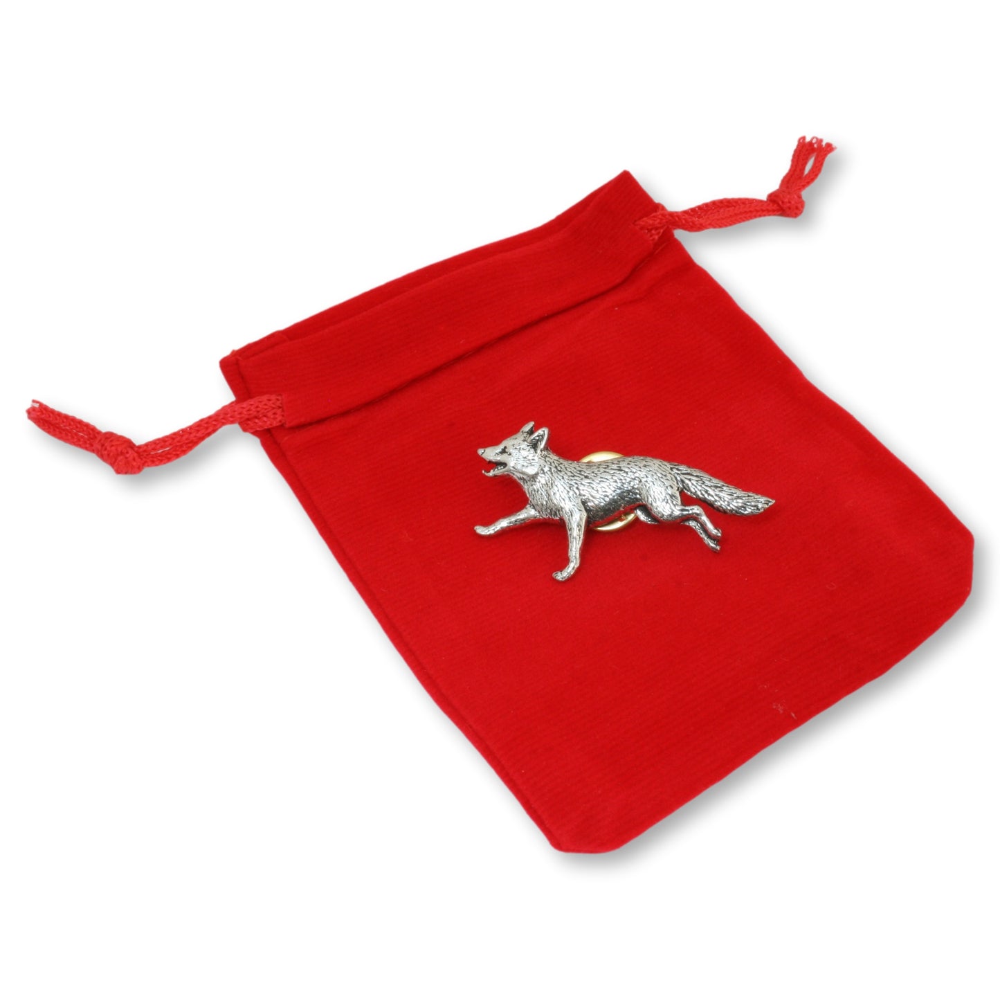 Fox Running Pewter Pin Badge