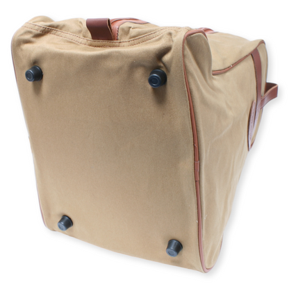 Beige bag with brown accents on a white background