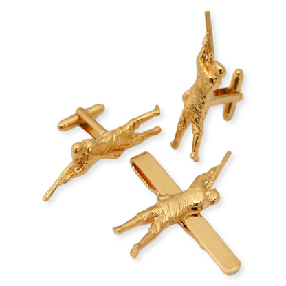 Gold Plated Game Shooter Cufflinks & Tie Clip Set