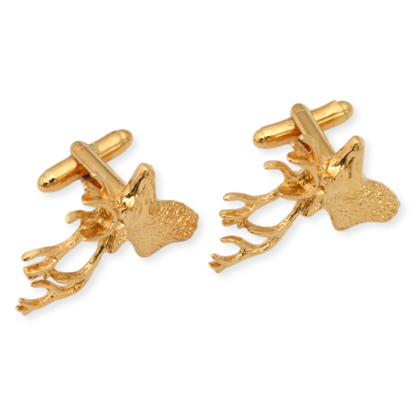 Stag Head Gold Plated Cufflinks and Tie Slide Set