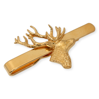 Stag Head Gold Plated Cufflinks and Tie Slide Set