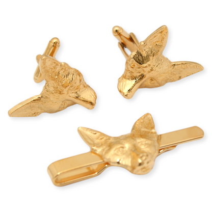 Fox Head Gold Plated 22ct Cufflinks & Tie Slide Gift Set
