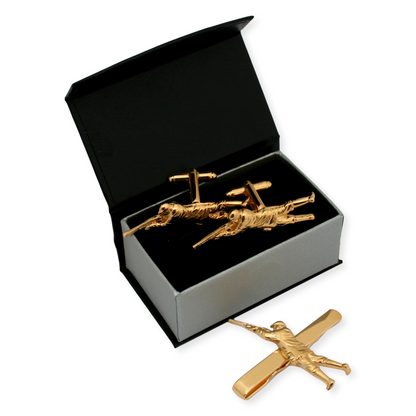 Gold Plated Game Shooter Cufflinks & Tie Clip Set