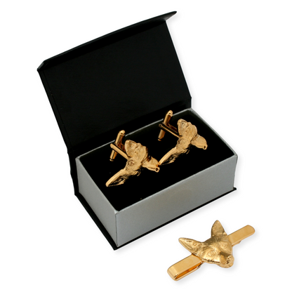 Fox Head Gold Plated 22ct Cufflinks & Tie Slide Gift Set