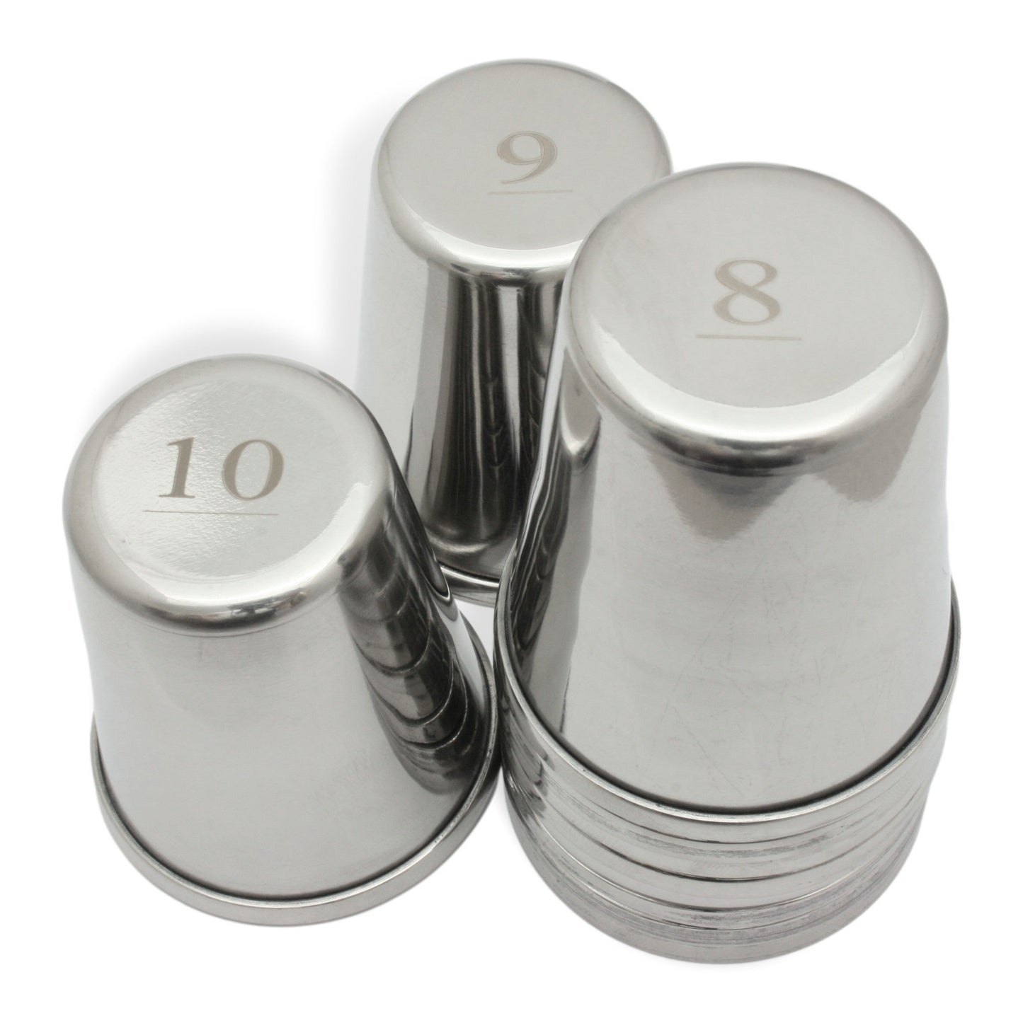 12 or 8 Oz Set of 10 Stacking Stainless Steel Beaker Stirrup Cups
