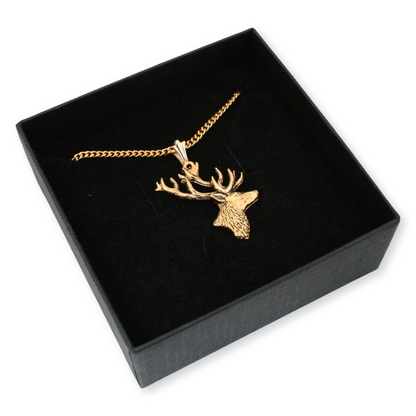Stag Head Necklace – Pendant with Gift Box Gold & Silver