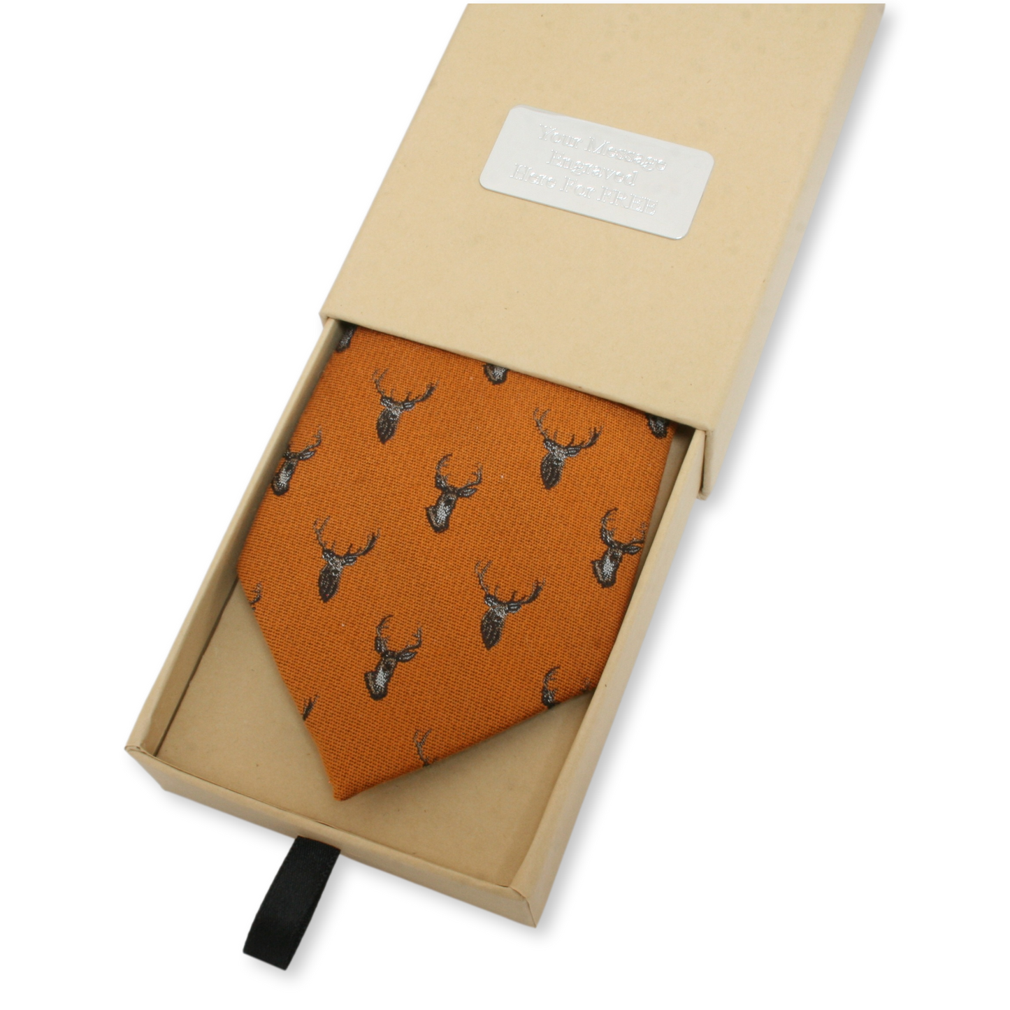 Personalised Silk Stag Tie Gift Boxed - Burgundy, Mustard Or Green Background