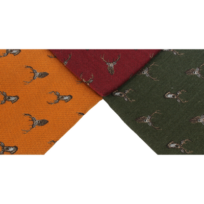 Personalised Silk Stag Tie Gift Boxed Burgundy, Mustard Or Green Background