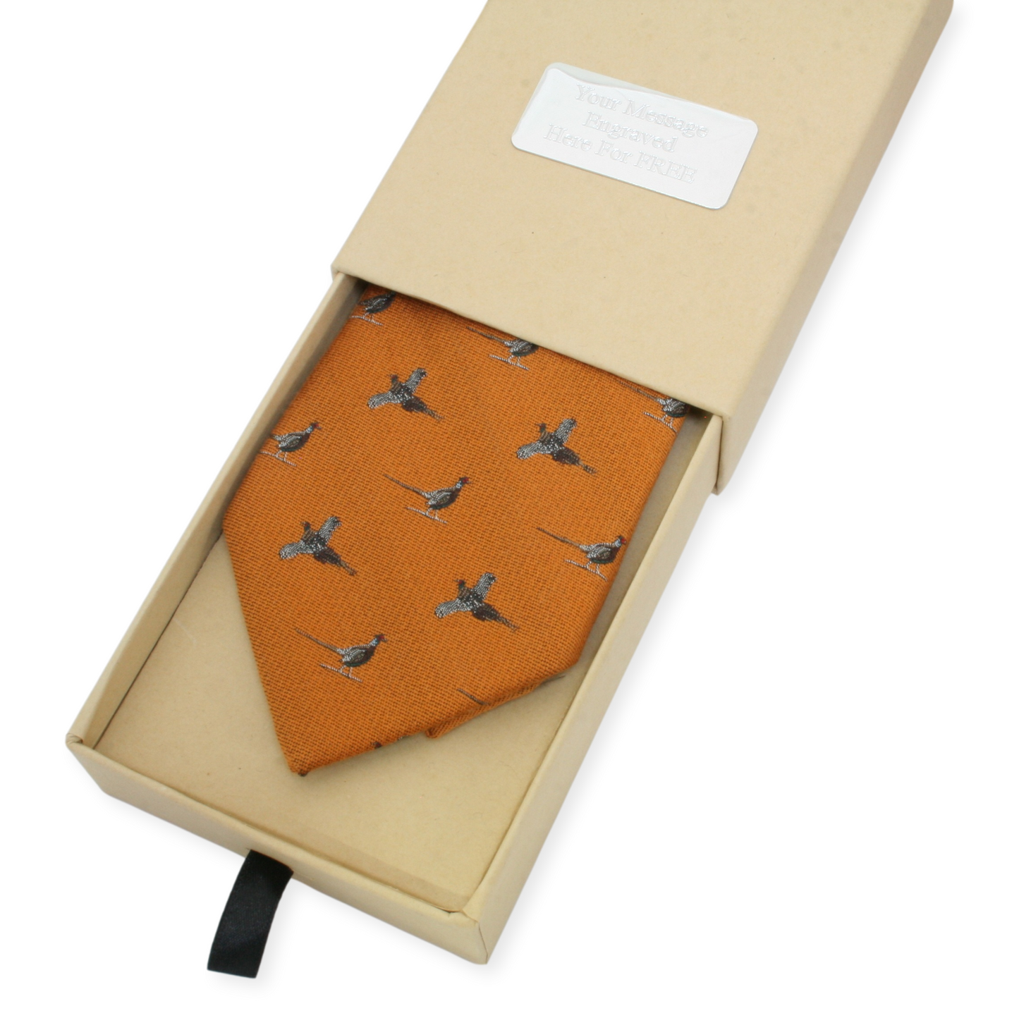 Personalised Gift Box - Silk Pheasant Tie Burgundy, Mustard Or Green Colours