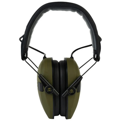 Green and black ear protection headphones on a white background