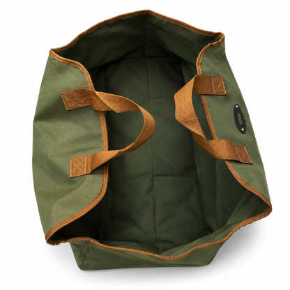 Personalised Canvas Log Carrier Bag In Olive Green