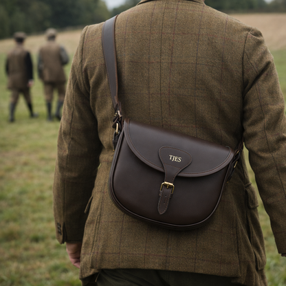 Personalised Initials Leather Shotgun Cartridge Bag With Shoulder Strap