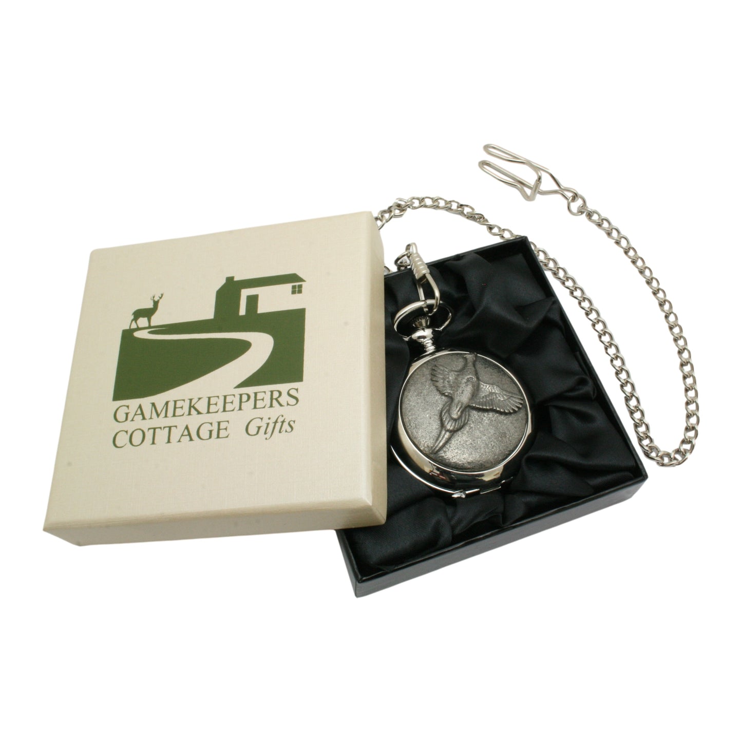 Pheasant Pocket Watch Hand Cast Pewter Fronted Presentation Box