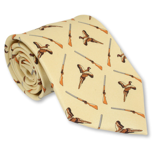 Pheasant and Shotgun Yellow Tie