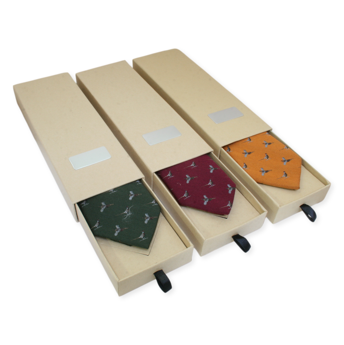 Personalised Gift Box - Silk Pheasant Tie Burgundy, Mustard Or Green Colours