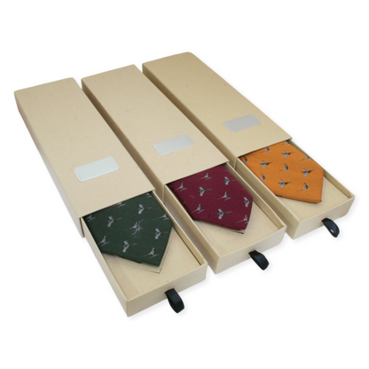 Personalised Gift Box Silk Pheasant Tie Burgundy, Mustard Or Green Colours