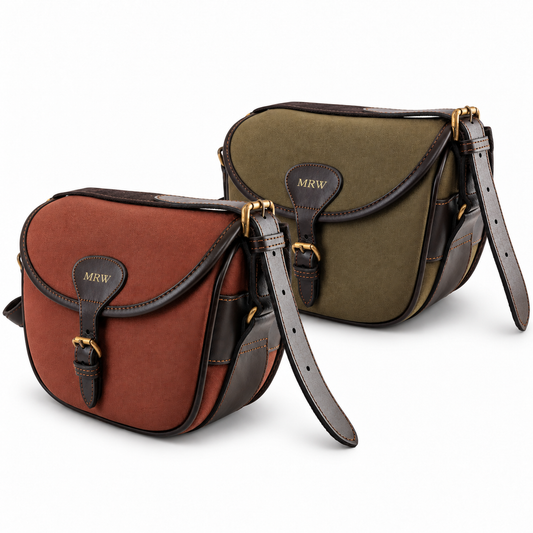Personalised Canvas Shotgun Cartridge Bag With Shoulder Strap Green or Brown