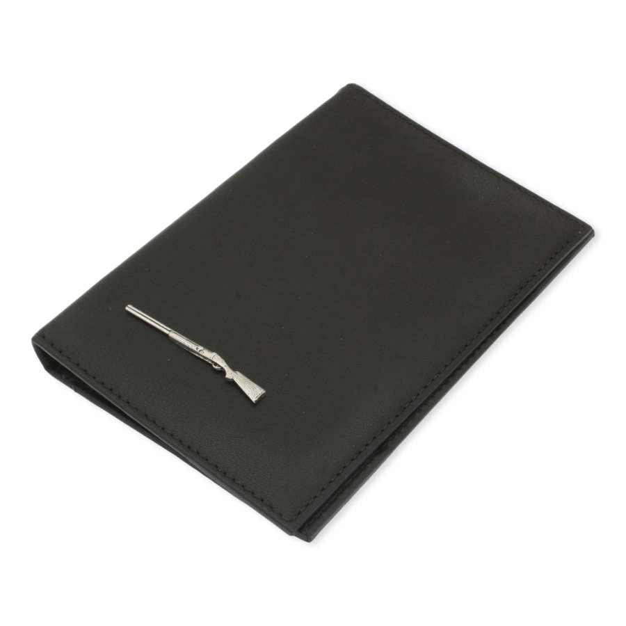 shotgun leather certificate holder lay on white