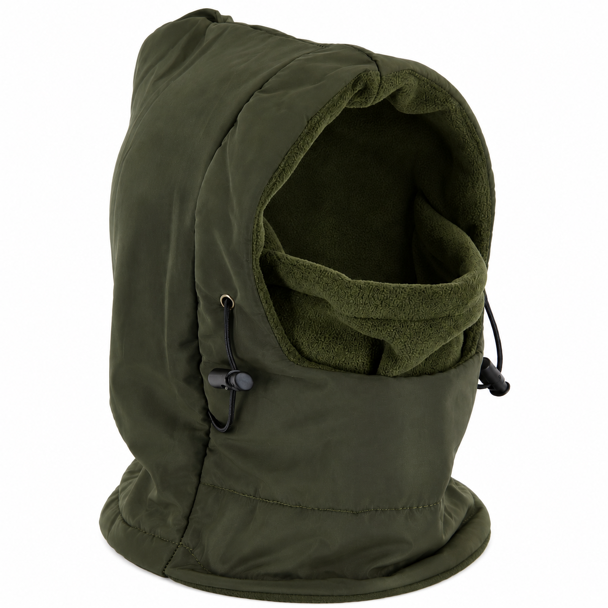 Green hooded balaclava on a white background