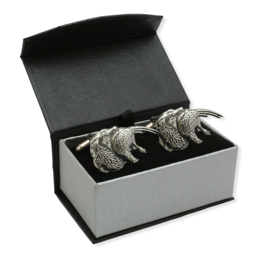 Spaniel and Pheasant Pewter Cufflinks Set In Box