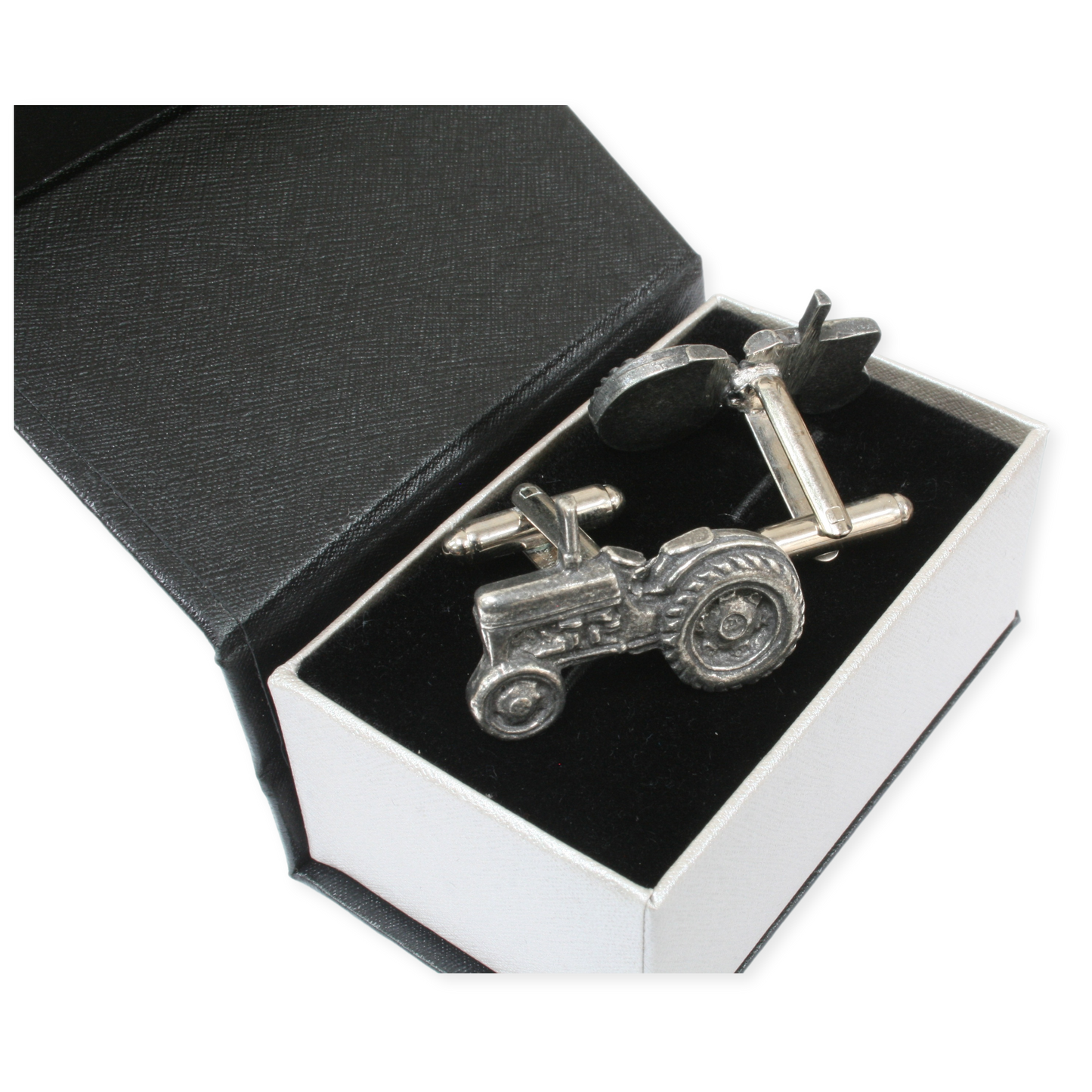 Tractor Cufflinks In Box Close Up