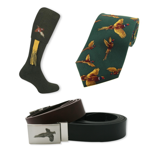 Pheasant Shooting Tie, Socks & Belt Bundle