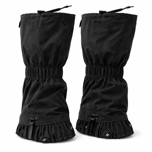 Pair of dark gaiters on a white background