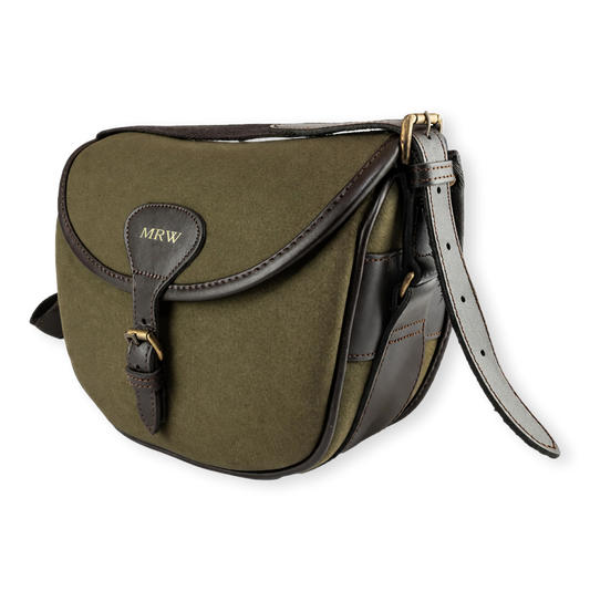 Personalised Initials Green Canvas Shotgun Cartridge Bag With Shoulder Strap