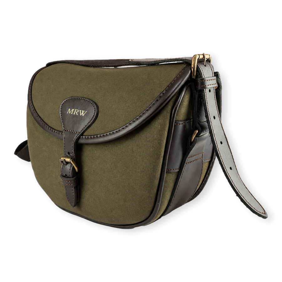 Personalised Initials Green Canvas Shotgun Cartridge Bag With Shoulder Strap