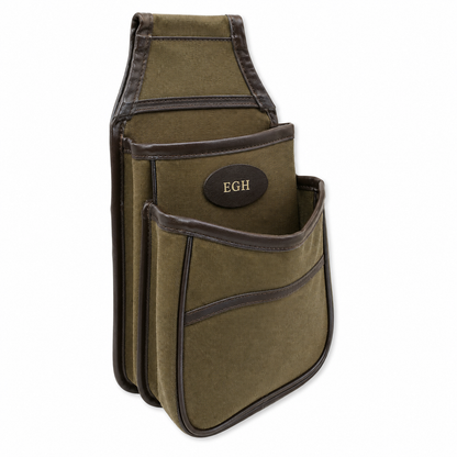 Green canvas cartridge pouch with 'EGH' monogram on a white background
