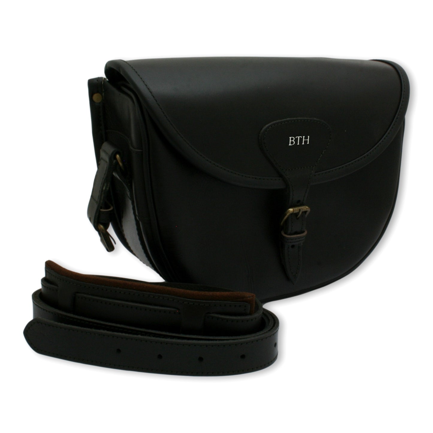 Personalised Initials Leather Shotgun Cartridge Bag With Shoulder Strap