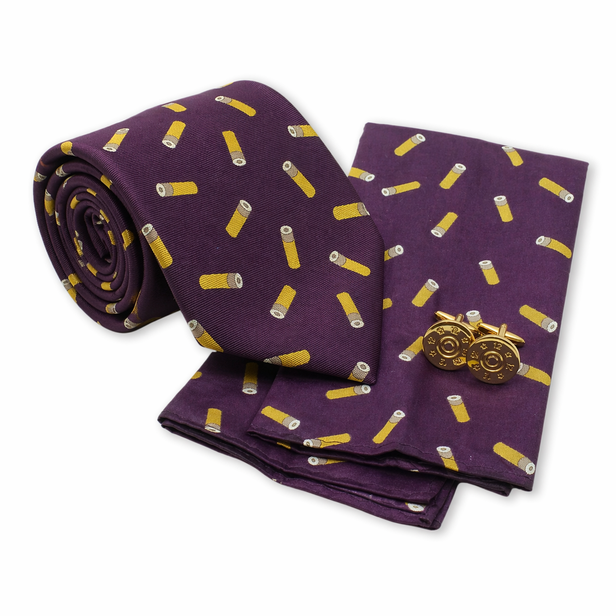 Cartridge Design Hanky & Tie Set with cufflinks on white background