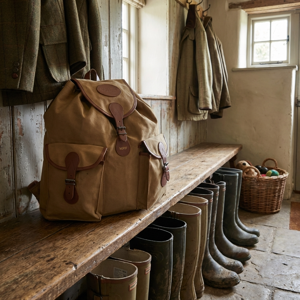 Personalised Canvas Large Rucksack Embossed Initials Fawn
