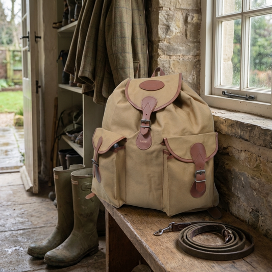 Personalised Canvas Large Rucksack Embossed Initials Fawn