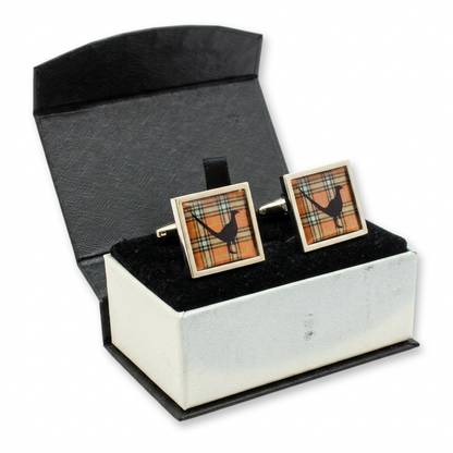 Tartan Pheasant Picture Stainless Steel Cufflinks
